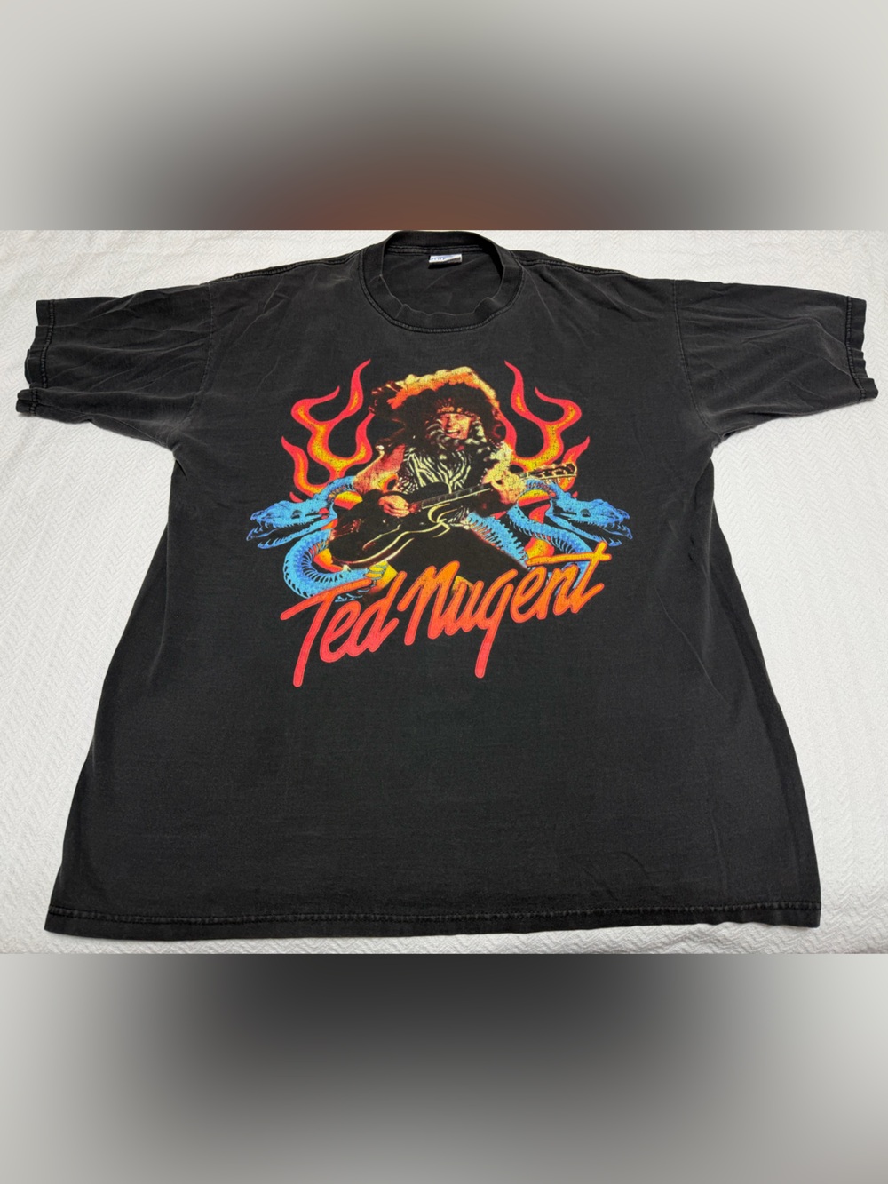 Vintage Ted Nugent Shirt XL Shock & Awe Tour Flames Snakes Perfect Fade
